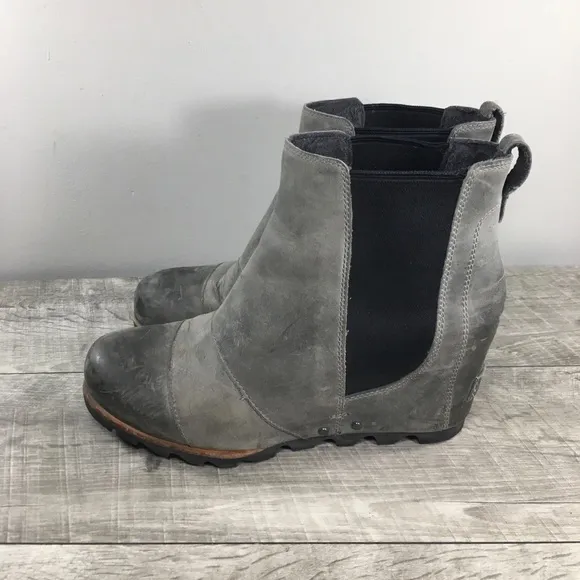 Sorel NL2704 Gray Leather Lea Joan of Arctic Chelsea Snow Womens Boots Size 8.5