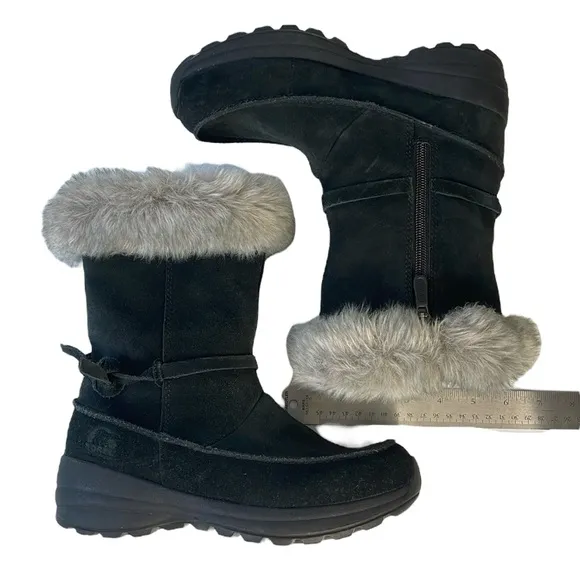 Sorel Northern Lite Tall Boots Black Suede Fluffy Fur Waterproof Women’s size 7