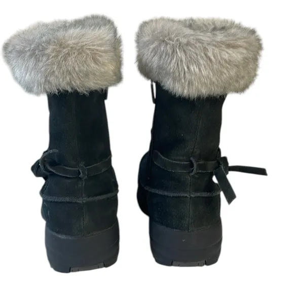 Sorel Northern Lite Tall Boots Black Suede Fluffy Fur Waterproof Women’s size 7