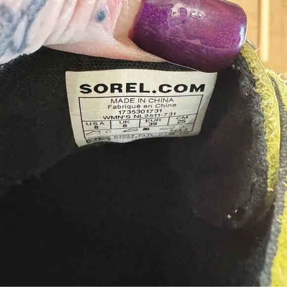 Sorel Out N About Zest Dove Rain Boots In Patent Yellow Leather