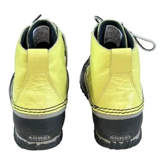 Sorel Out N About Zest Dove Rain Boots In Patent Yellow Leather