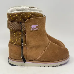 Sorel Rylee Waterproof Boots Youth Girls 4 Elk Brown Stars Suede Winter Mid Calf