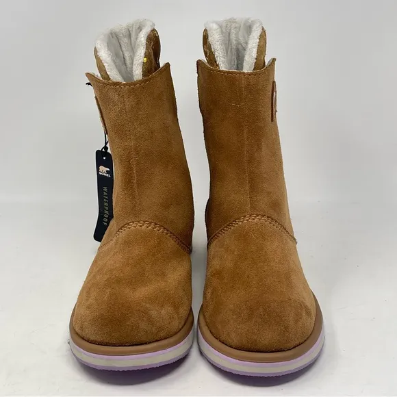Sorel Rylee Waterproof Boots Youth Girls 4 Elk Brown Stars Suede Winter Mid Calf