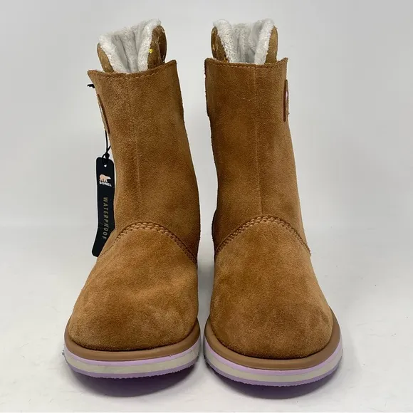 Sorel Rylee Waterproof Boots Youth Girls 4 Elk Brown Stars Suede Winter Mid Calf
