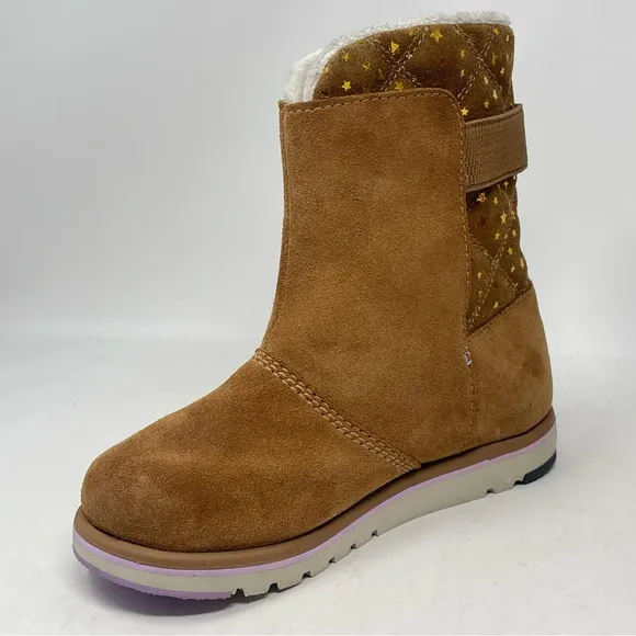 Sorel Rylee Waterproof Boots Youth Girls 4 Elk Brown Stars Suede Winter Mid Calf