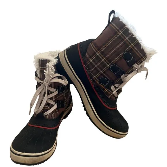 Sorel Size 8 Hawk Gypsy Tivoli Plaid Waterproof Insulated Snow Winter Duck Boots