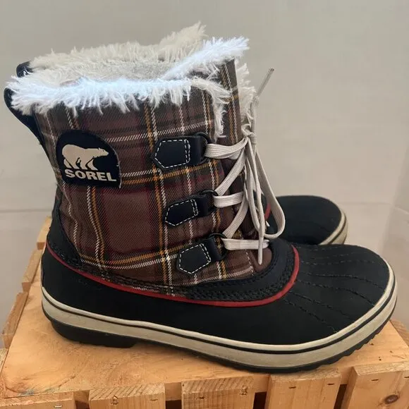 Sorel Size 8 Hawk Gypsy Tivoli Plaid Waterproof Insulated Snow Winter Duck Boots