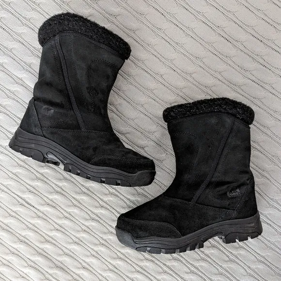 Sorel Suede Waterfall Winter Snow Boots 7 Black Onyx Insulated Boot Leather