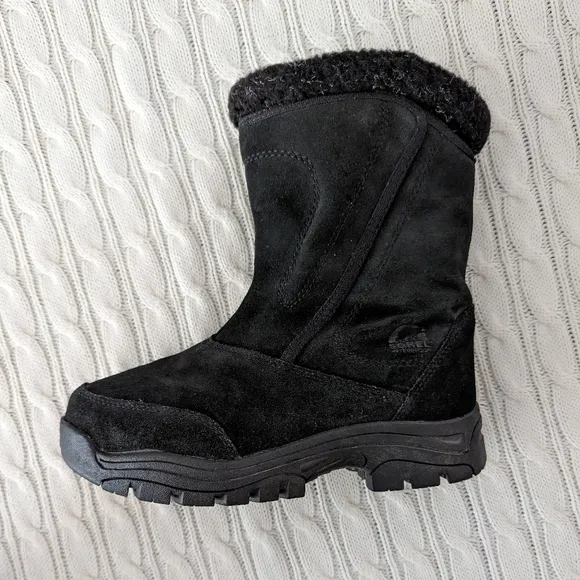Sorel Suede Waterfall Winter Snow Boots 7 Black Onyx Insulated Boot Leather