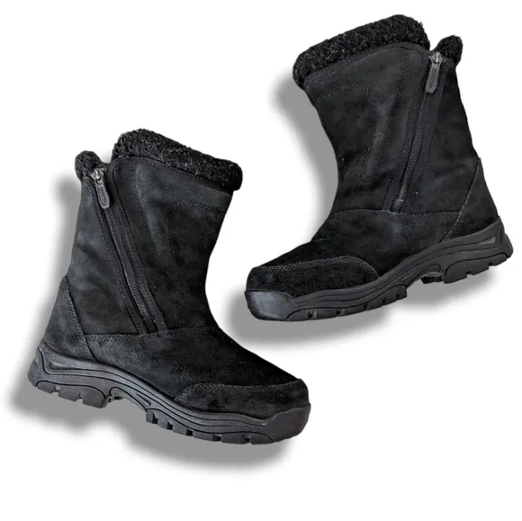 Sorel Suede Waterfall Winter Snow Boots 7 Black Onyx Insulated Boot Leather