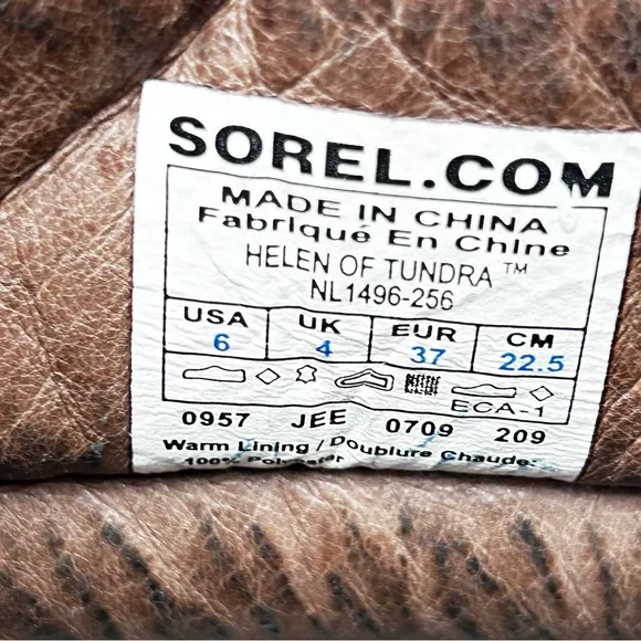 Sorel Sz 6 Helen Of Tundra II Waterproof Leather Sherpa Fleece Lined Boots