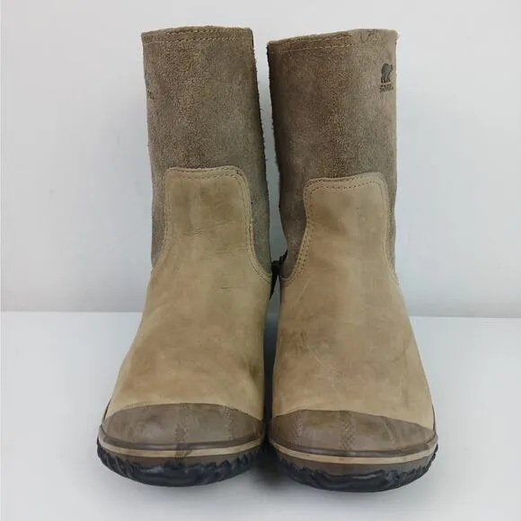 Sorel SZ 8.5 Slimshortie Aztec Sweater Suede Boots Tan NL2152-227