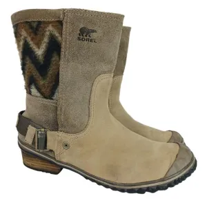 Sorel SZ 8.5 Slimshortie Aztec Sweater Suede Boots Tan NL2152-227
