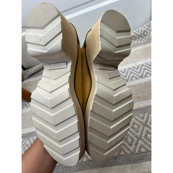 Sorel Tan Hiline Chelsea Boots Chunky Heel Elastic Panels Pull Tab Size 10.5