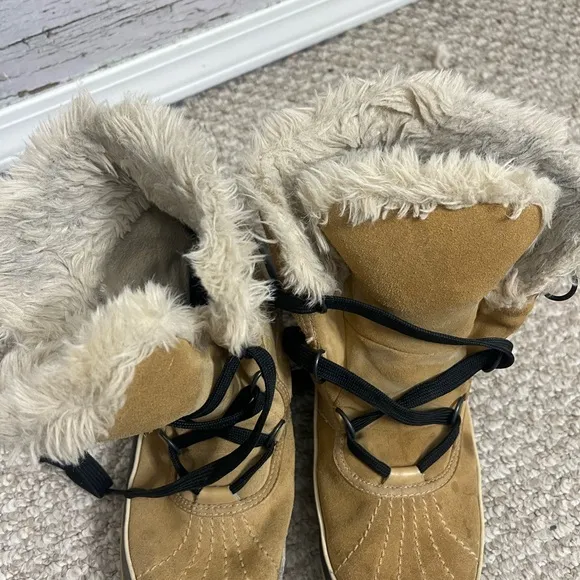 SOREL Tivoli II Women’s Tan Leather Lace Up Winter Snow Boots Size 10