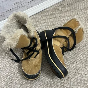 SOREL Tivoli II Women’s Tan Leather Lace Up Winter Snow Boots Size 10