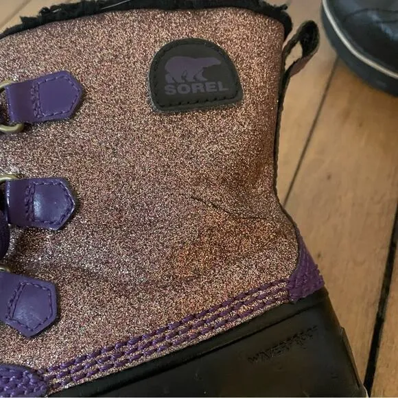 Sorel Tivoli Purple Glitter Snow Boots Girls 3