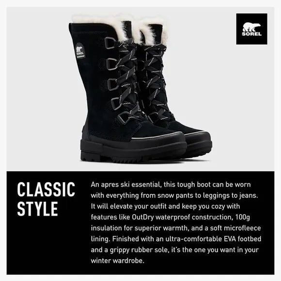 SOREL Tivoli IV Tall Waterproof Black Lace Up Boots Size 7.5