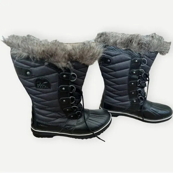 SOREL Tofino II Black / Stone Waterproof Lace Up Faux Fur Winter Boots. 10. NEW.