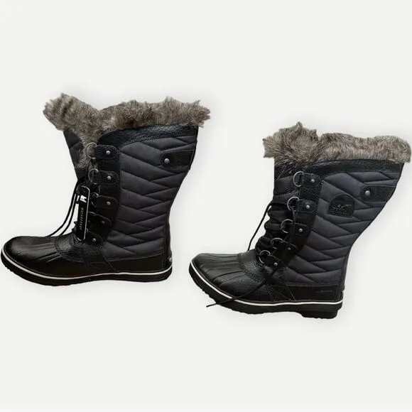 SOREL Tofino II Black / Stone Waterproof Lace Up Faux Fur Winter Boots. 10. NEW.