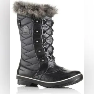 SOREL Tofino II Black / Stone Waterproof Lace Up Faux Fur Winter Boots. 10. NEW.
