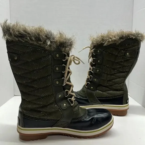 Sorel Tofino II Faux Fur Lined Winter Lace Up Snow Waterproof Boots Green Size 6