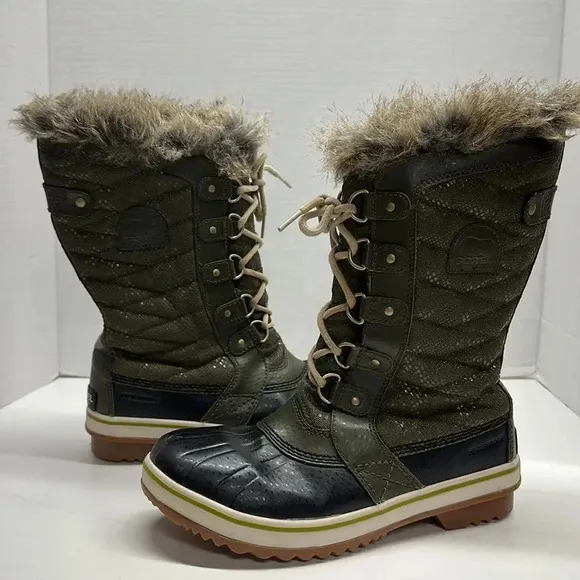 Sorel Tofino II Faux Fur Lined Winter Lace Up Snow Waterproof Boots Green Size 6