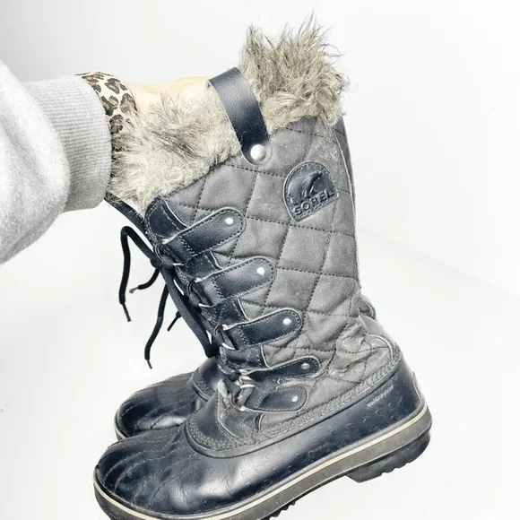SOREL Tofino II Fur Lined Waterproof Boots Black Winter Snow outdoor WOMENS 8