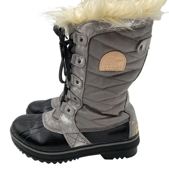 Sorel Tofino II Gray/Black Snow Boots Winter Big Girl's Size 4
