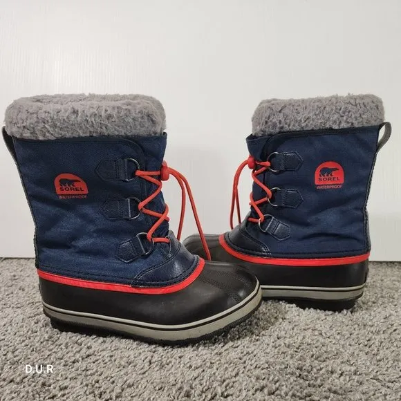 Sorel Unisex Kids Yoot Pack Winter Snow Boots Blue Red Waterproof Lace Up Size 4