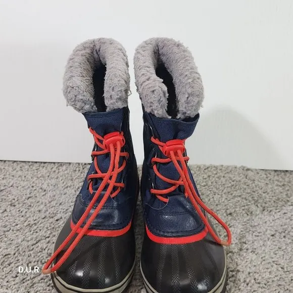 Sorel Unisex Kids Yoot Pack Winter Snow Boots Blue Red Waterproof Lace Up Size 4