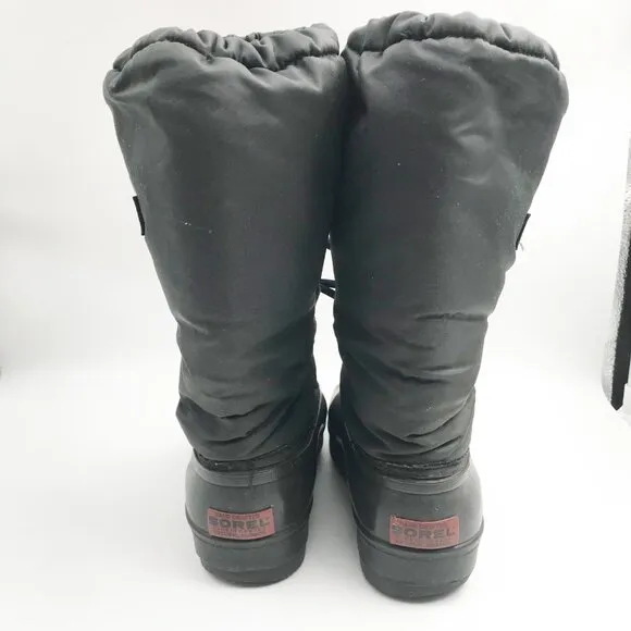SOREL Vintage Black Nylon Tall Winter Waterproof Snow Boots Womens 8