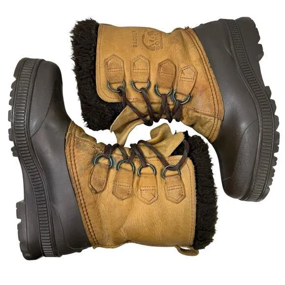 SOREL VTG BADGER Boots Womens Size 6 Brown Leather Lined Winter Snow CANADA Made