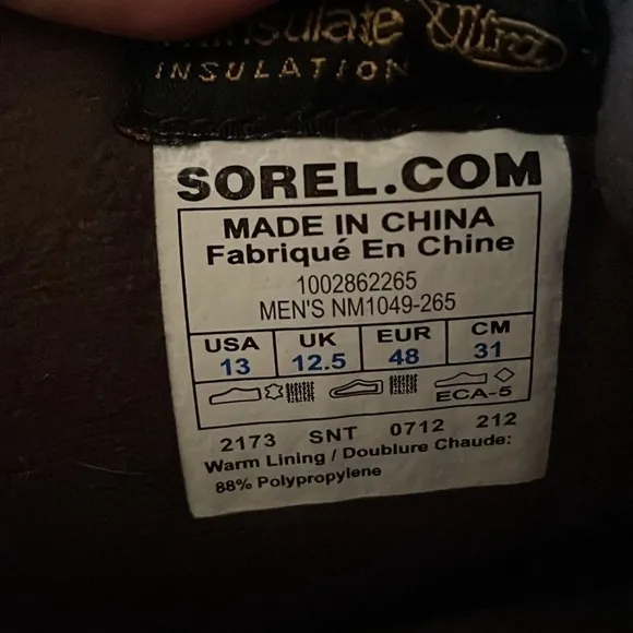 SOREL Waterproof Leather Snow Boots Size 13