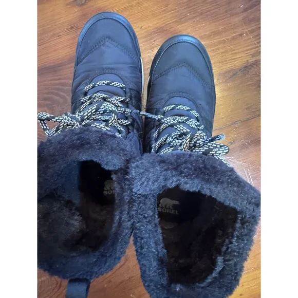 Sorel Whitney II faux fur trimmed shell boots waterproof snow boot black 8.5