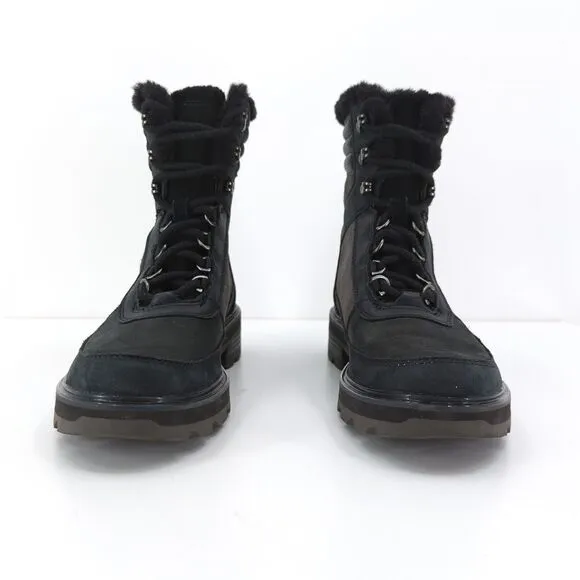Sorel Women 7 Lennox Lace Cozy Boots Jet Black Leather Suede Waterproof Stacked