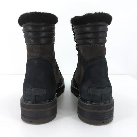 Sorel Women 7 Lennox Lace Cozy Boots Jet Black Leather Suede Waterproof Stacked