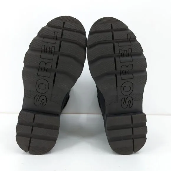 Sorel Women 7 Lennox Lace Cozy Boots Jet Black Leather Suede Waterproof Stacked