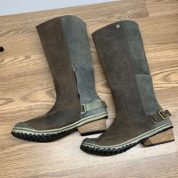 SOREL Womens 9.5 Slimpack Waterproof Brown Leather Winter Tall Knee High Boots