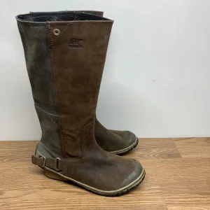 SOREL Womens 9.5 Slimpack Waterproof Brown Leather Winter Tall Knee High Boots