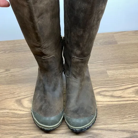 SOREL Womens 9.5 Slimpack Waterproof Brown Leather Winter Tall Knee High Boots