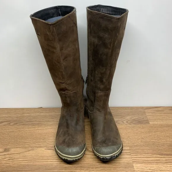 SOREL Womens 9.5 Slimpack Waterproof Brown Leather Winter Tall Knee High Boots