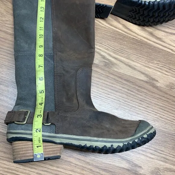 SOREL Womens 9.5 Slimpack Waterproof Brown Leather Winter Tall Knee High Boots
