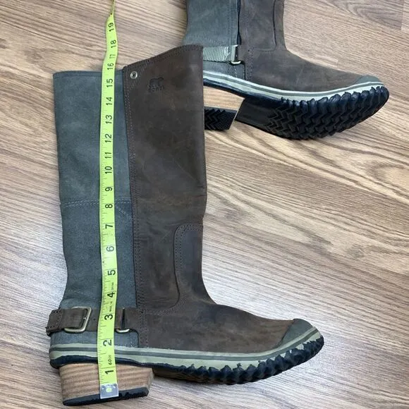 SOREL Womens 9.5 Slimpack Waterproof Brown Leather Winter Tall Knee High Boots