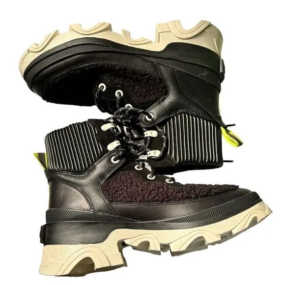 Sorel Women's Brex Cozy Lace Waterproof Boot in Black Sea Salt NWOB Size 8 1/2
