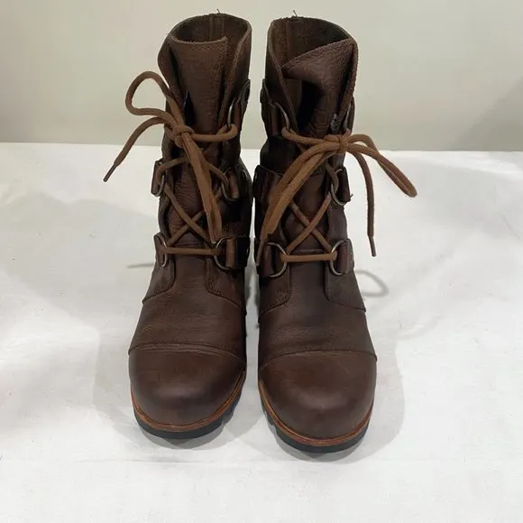 Sorel Women's Brown Leather Joan of Arctic Wedge Waterproof Boots -  US Size 6‎