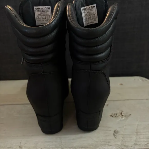 Sorel Women's Conquest Lace Up Wedge Booties Black Size 6
