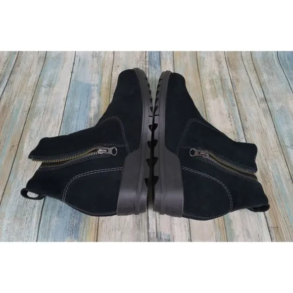 Sorel Women's Evie Bootie Size 8.5 Waterproof Black Suede Zip Wedge Ankle Boots
