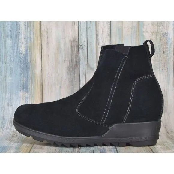 Sorel Women's Evie Bootie Size 8.5 Waterproof Black Suede Zip Wedge Ankle Boots