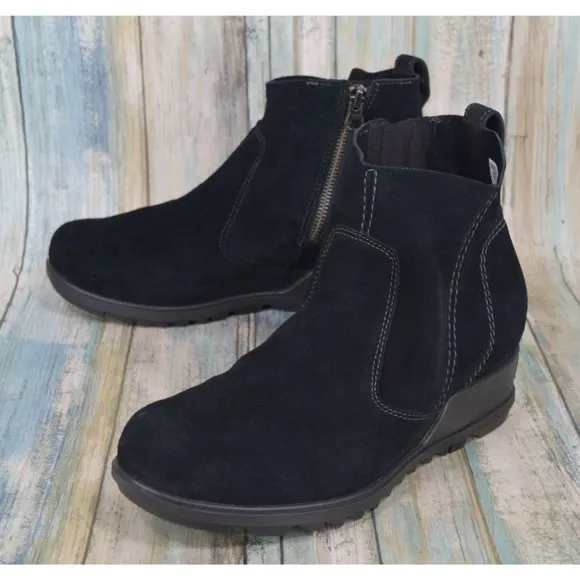 Sorel Women's Evie Bootie Size 8.5 Waterproof Black Suede Zip Wedge Ankle Boots